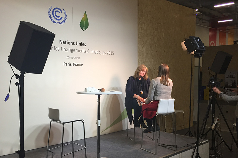 Sheila watson being interviewed at the Climate Studio