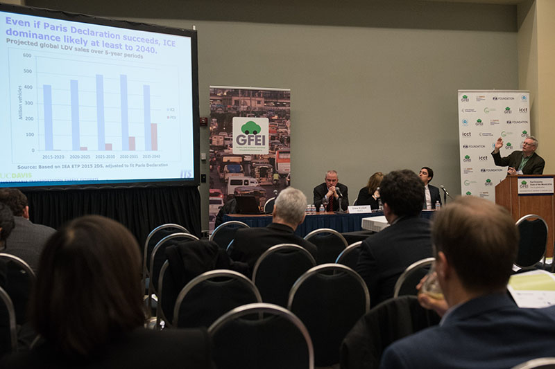 Lew Fulton of UC Davis gives a presentation on the role of electric vehicles in saving fuel